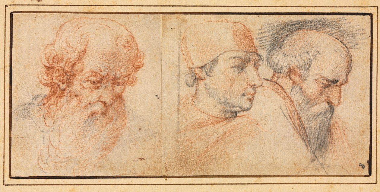 Drie hoofdenstudies, 1600s door Unbekannt