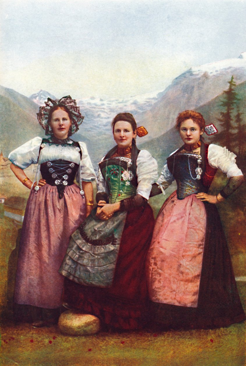 Drie Zwitserse meisjes, 1912 door Unbekannt