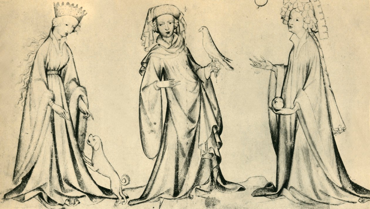 Drie jonge vrouwen, c1400, 1943 door Unbekannt