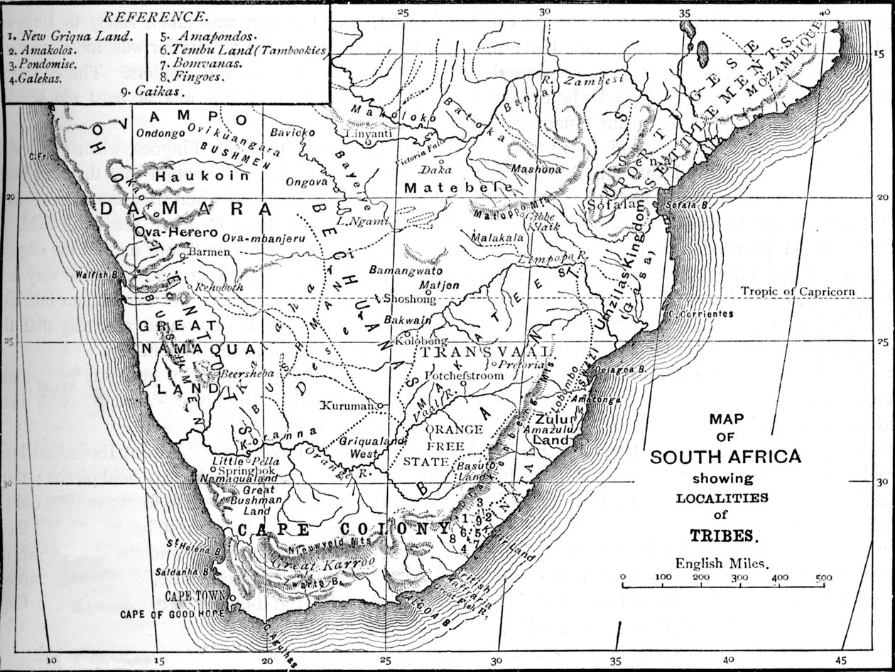 Stammenkaart van Zuid-Afrika, ca. 1880 door Unbekannt