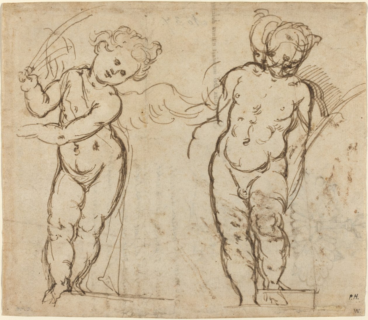 Twee staande putti [recto] door Unbekannt