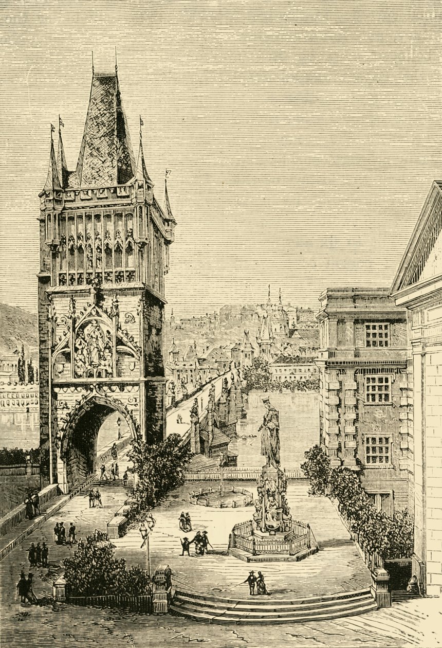 Uitzicht in Praag - De brugtoren, 1890 door Unbekannt