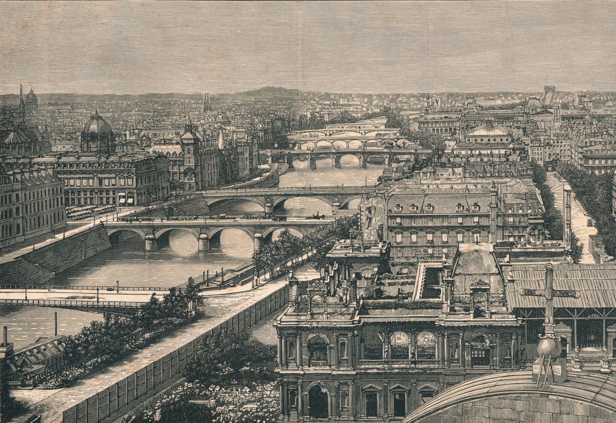 Uitzicht op Parijs, met de zeven bruggen, 1882 door Unbekannt