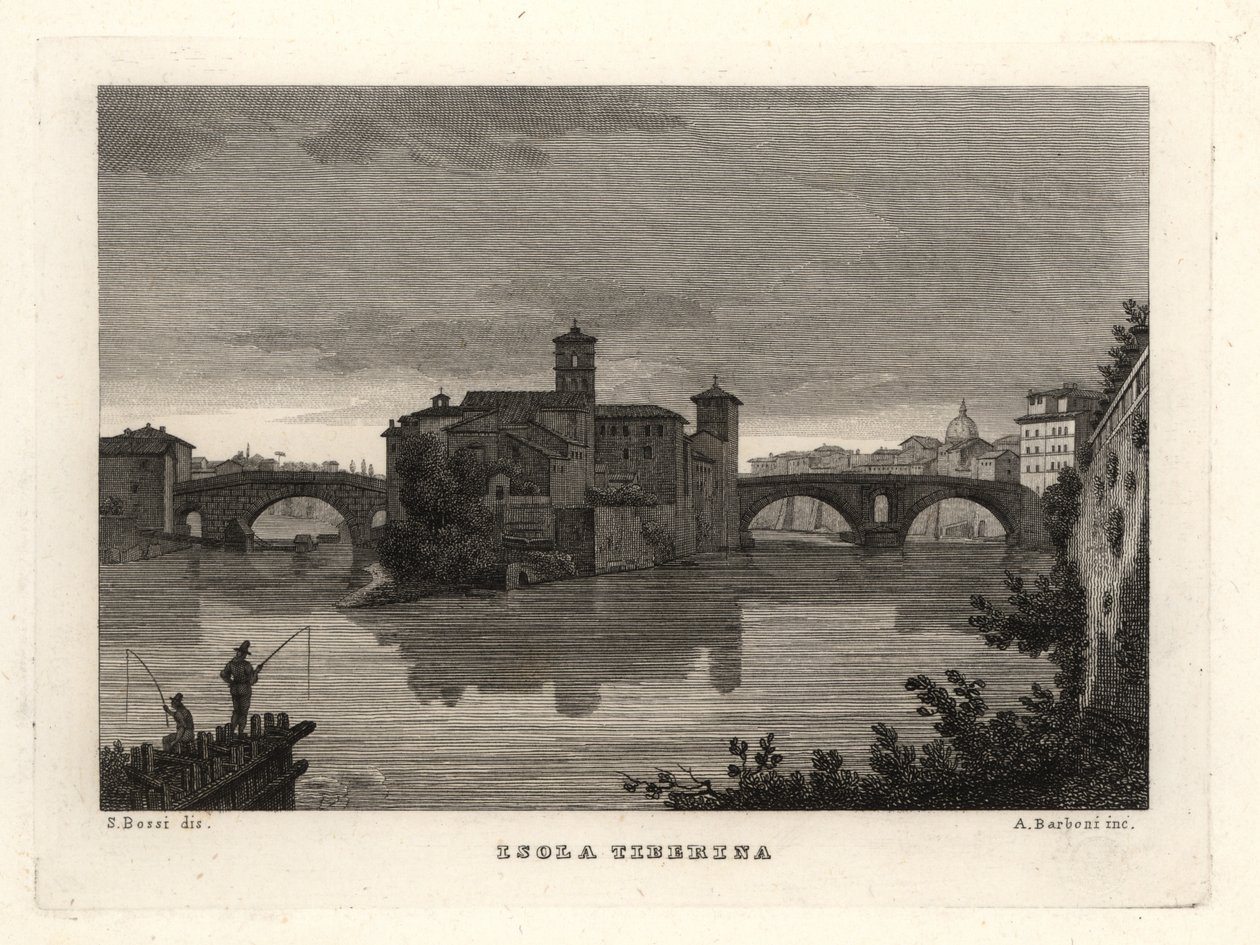 Uitzicht op het Tiber-eiland, Rome door Unbekannt