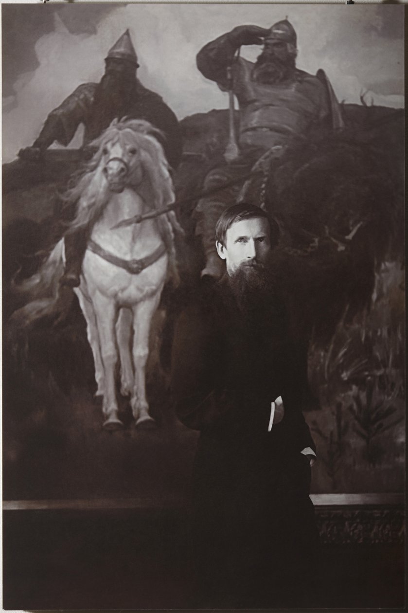 Viktor Vasnetsov voor zijn schilderij Bogatyrs door Unbekannt