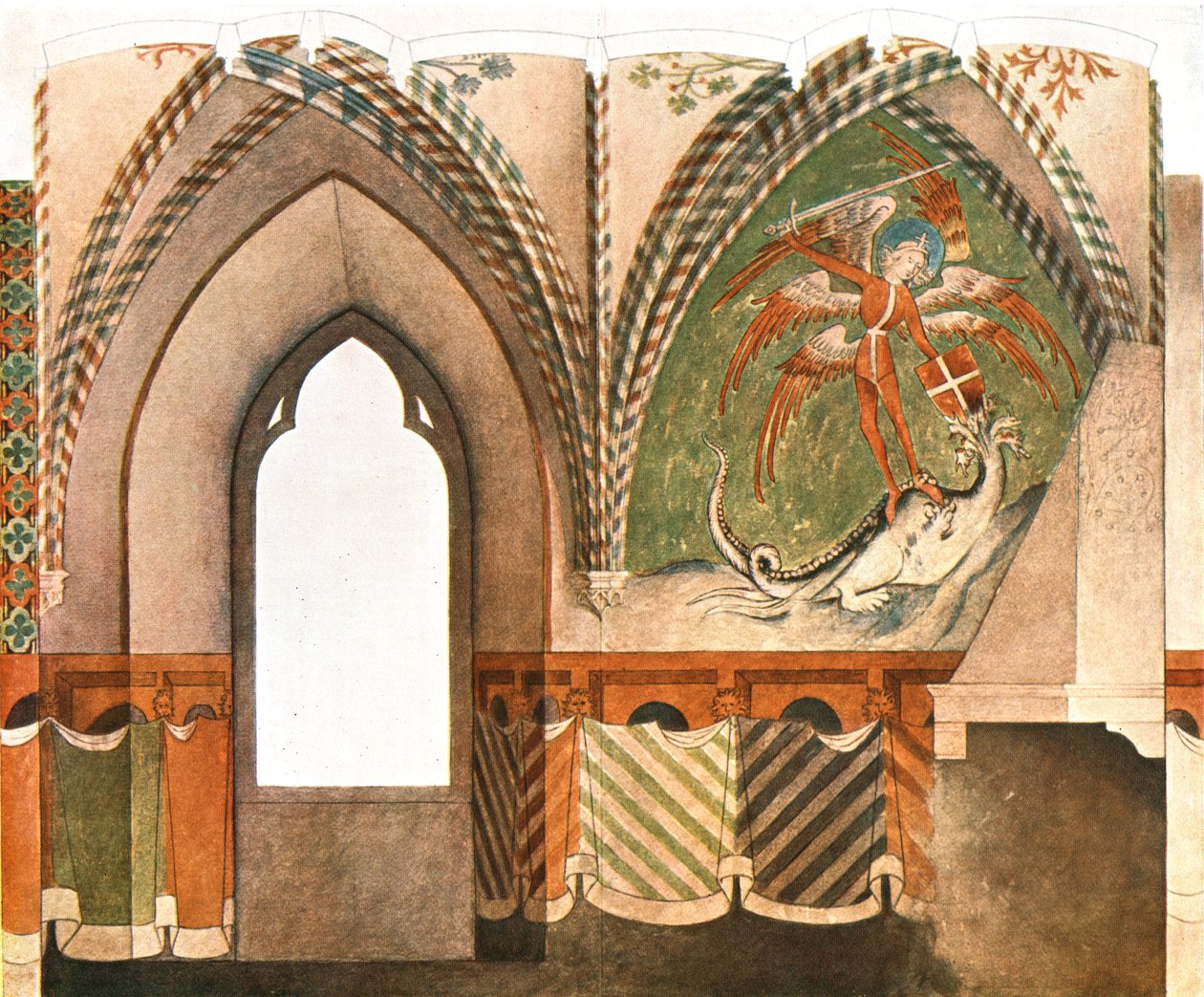 Muurschildering in Lochstedt Kasteel, Pillau, Duitsland, 1928 door Unbekannt