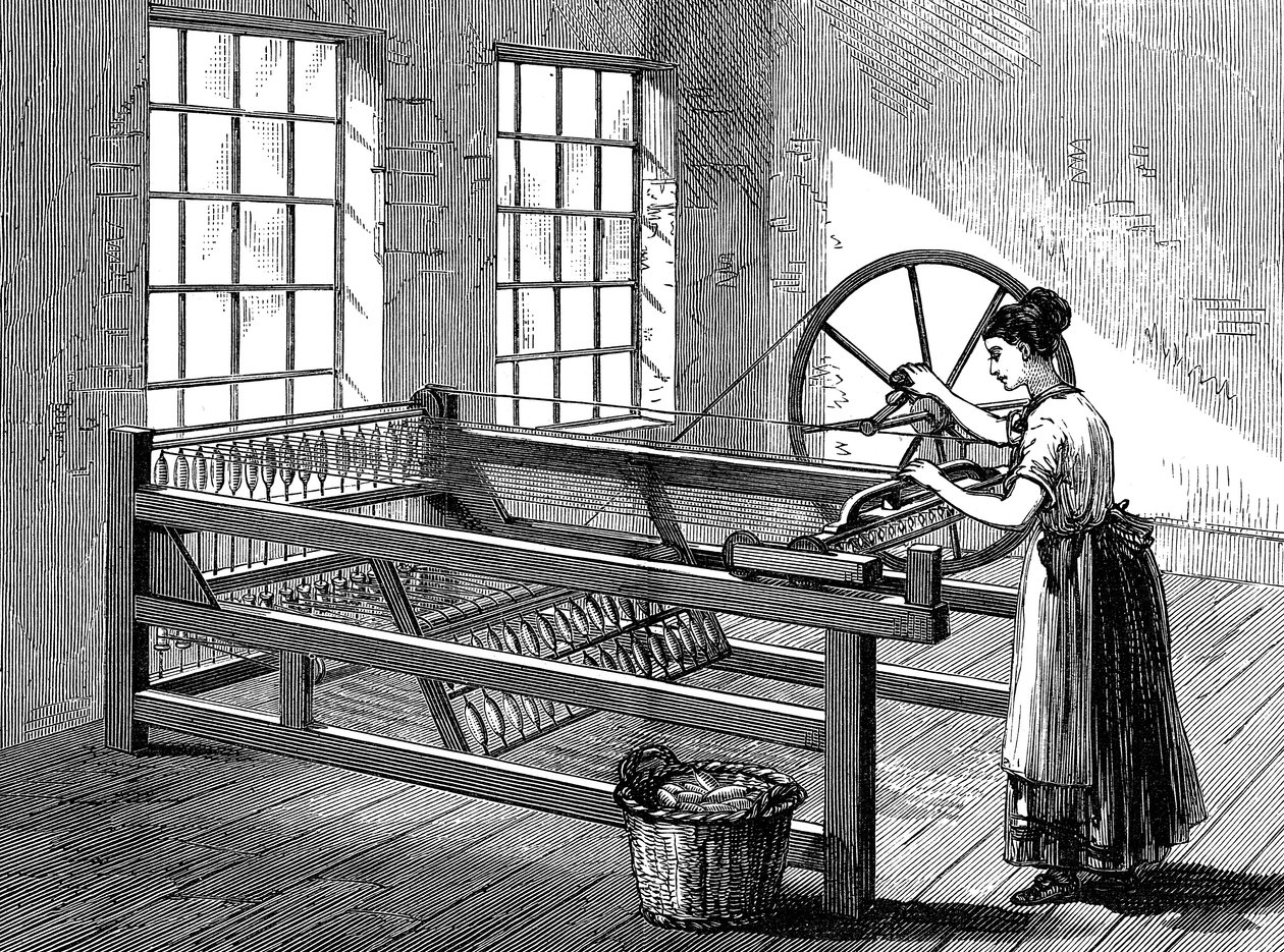 Vrouw die een Spinning Jenny gebruikt, c1880 door Unbekannt