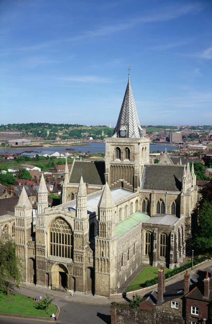 Uitzicht op Rochester Kathedraal vanaf het kasteel door Unbekannt Unbekannt