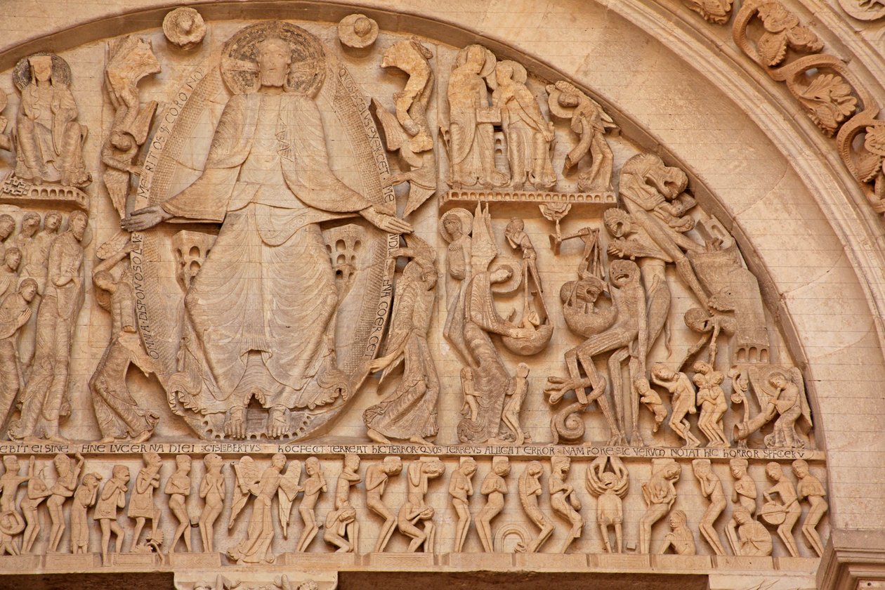 Kathedraal van Autun: Het timpaan van het westportaal: Christus bij het Laatste Oordeel: rechterzijde door Unbekannt Unbekannt