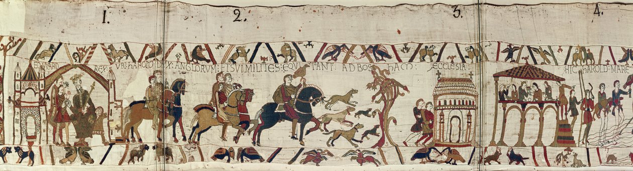 Koning Edward de Belijder stuurt Harold met zijn mannen naar Normandië, Tapijt van Bayeux door Unbekannt Unbekannt
