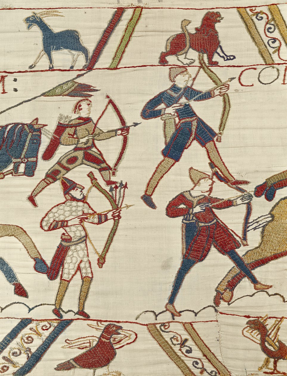 Normandische boogschutters bereiden zich voor op de strijd tegen het Engelse leger, Tapijt van Bayeux door Unbekannt Unbekannt