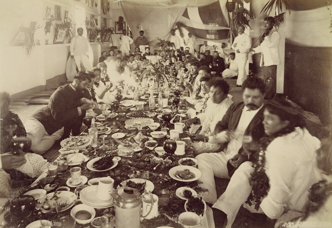 Koninklijk banket in het boothuis van koning Kalakana, ca. 1875 door Unbekannt Unbekannt