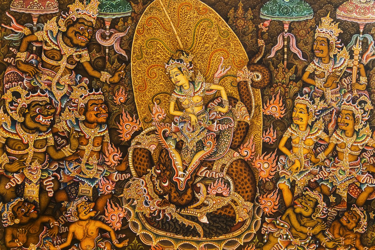 Semara en Ratih, schilderij door Ketut Mandra tentoongesteld in het Museum Puri Lukisan, Ubud, Bali, Indonesië door Unbekannt Unbekannt