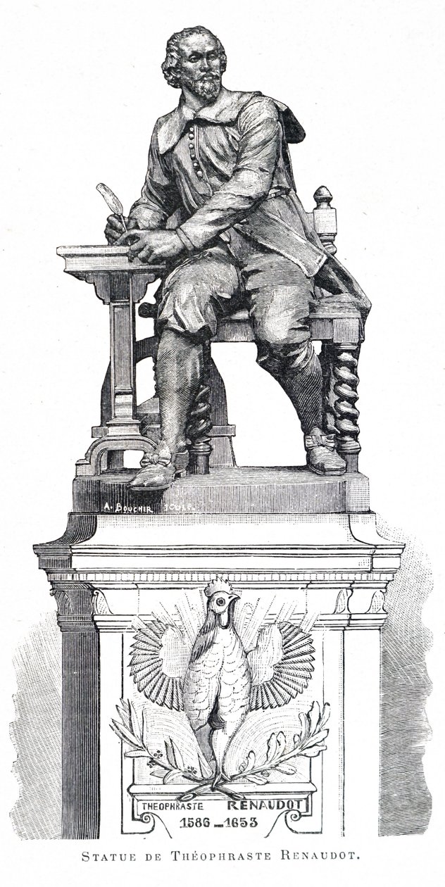 Een standbeeld van Theophraste Renaudot door Unbekannt