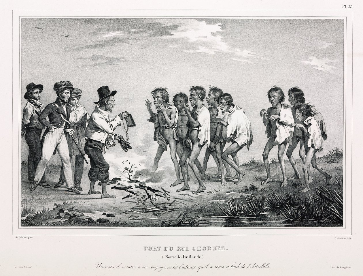 Aboriginals met westerse snuisterijen, Nieuw-Holland door Unbekannt