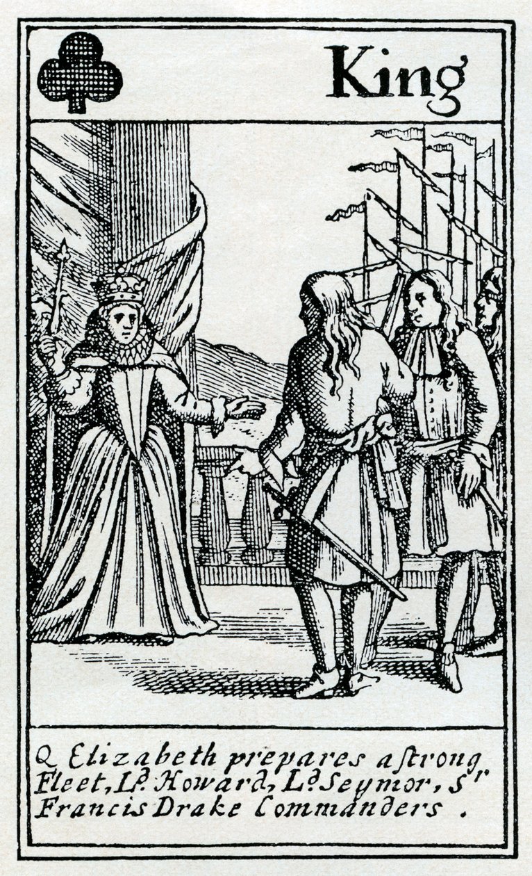 Elizabeth voor de Spaanse Armada (gravure) door Unbekannter Künstler