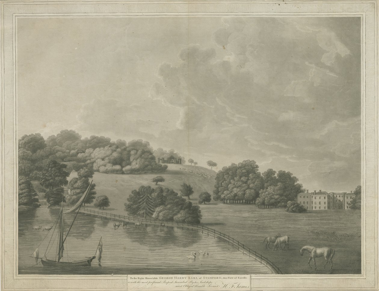 Enville Hall (aquatint gravure) door Unbekannt