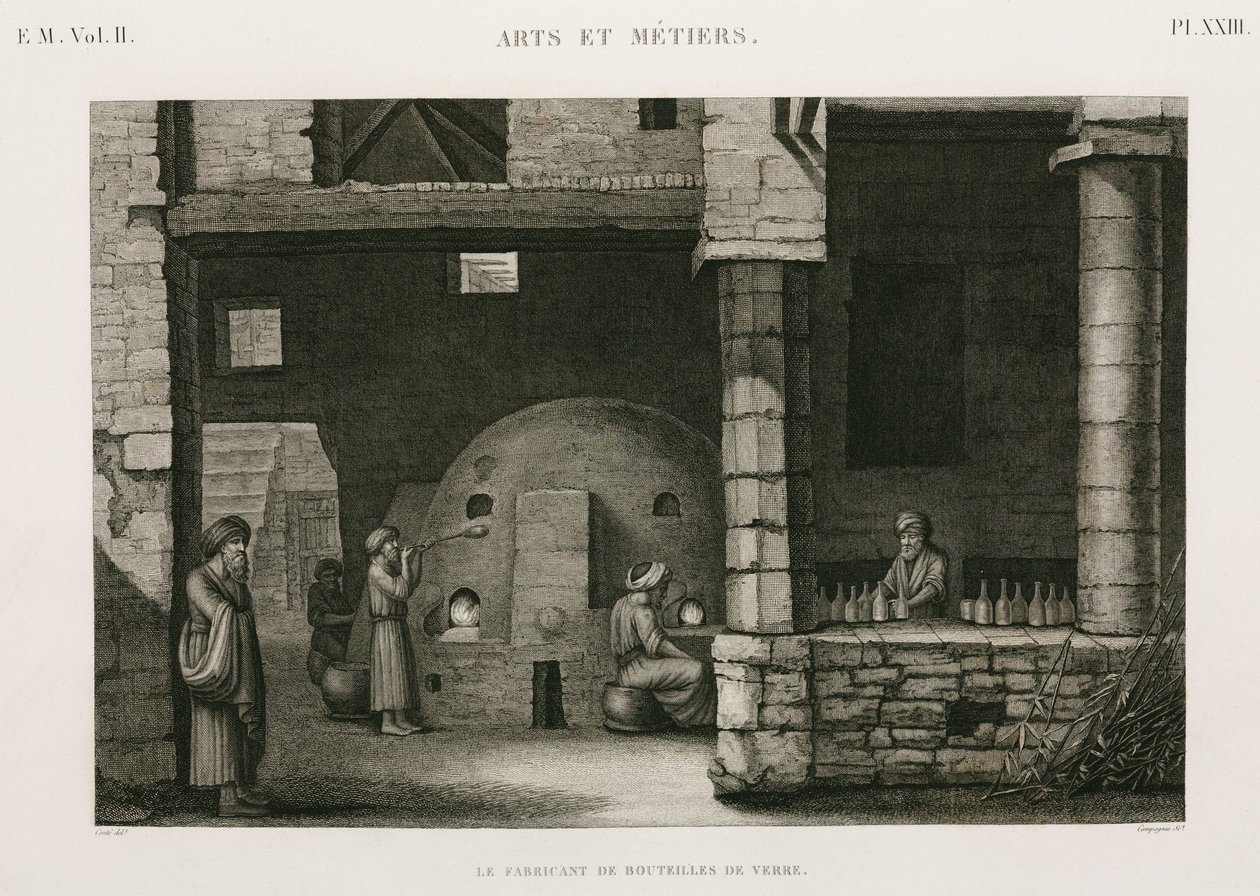 Glasproductie Glasfabrieken, Egypte, ca. 1798 door Unbekannt