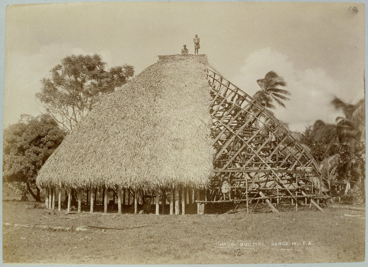 Huisbouw in Samoa, c.1875 door Unbekannt