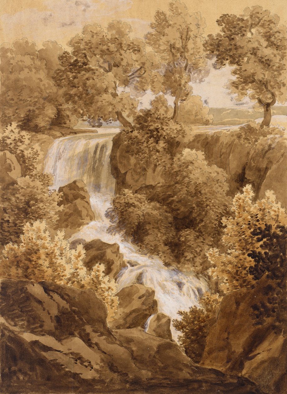 Landschap met waterval door Unbekannter Künstler