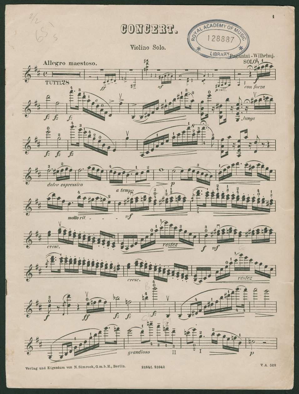 Paganini Vioolconcert Nr. 1, op. 6 door Unbekannter Künstler