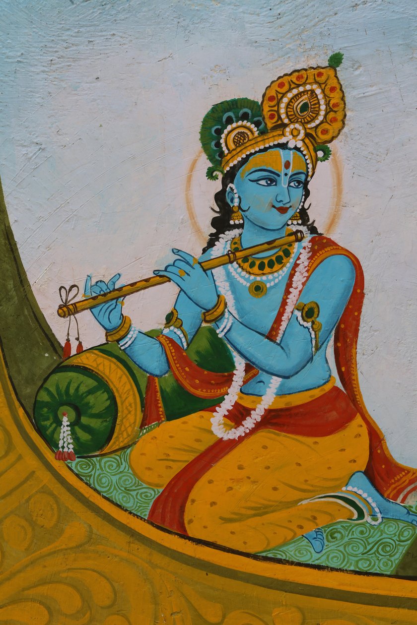 Schilderij dat Krishna op een boot afbeeldt. India door Unbekannt