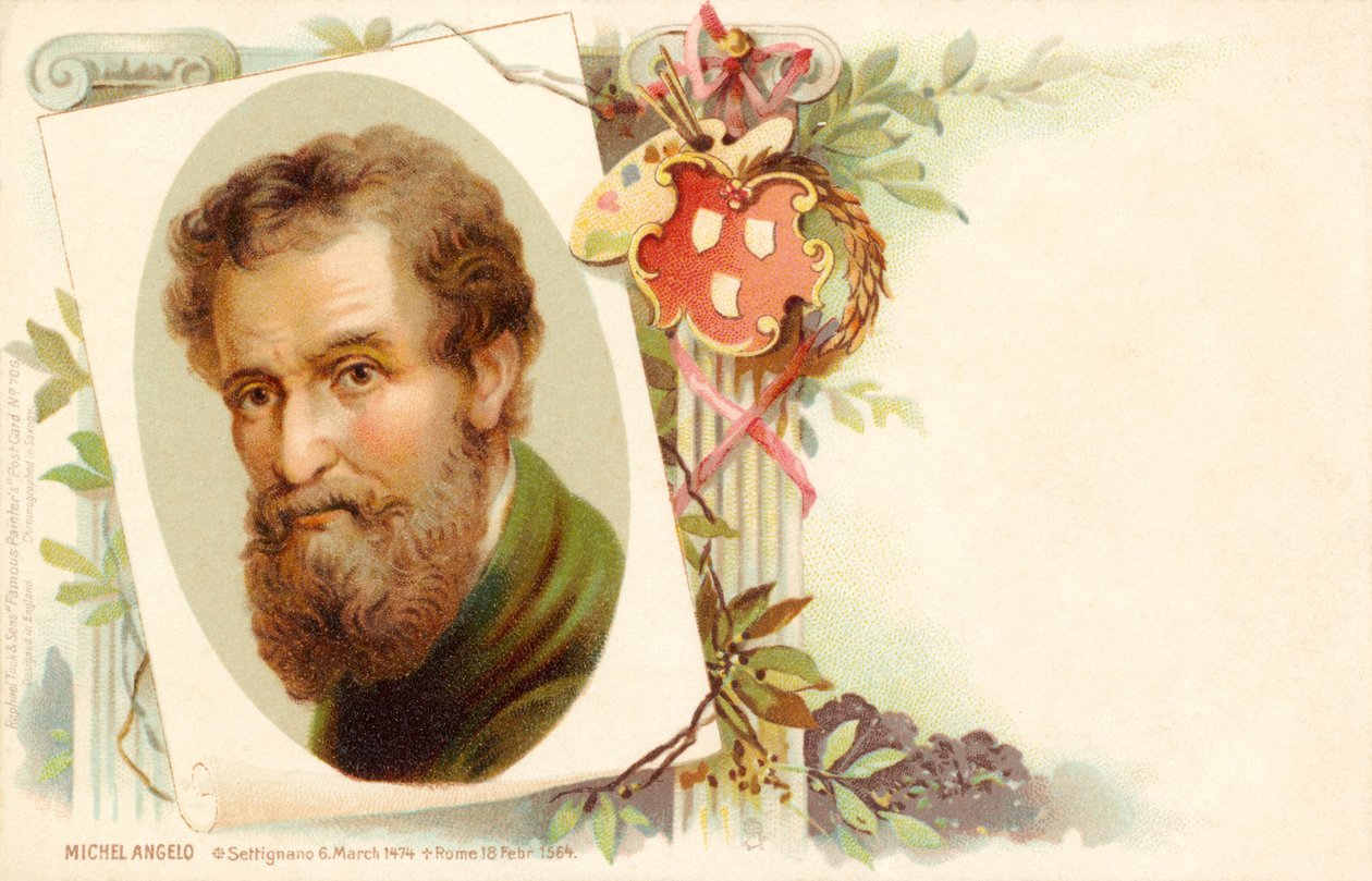 Portret van Michelangelo (prent) door Unbekannter Künstler