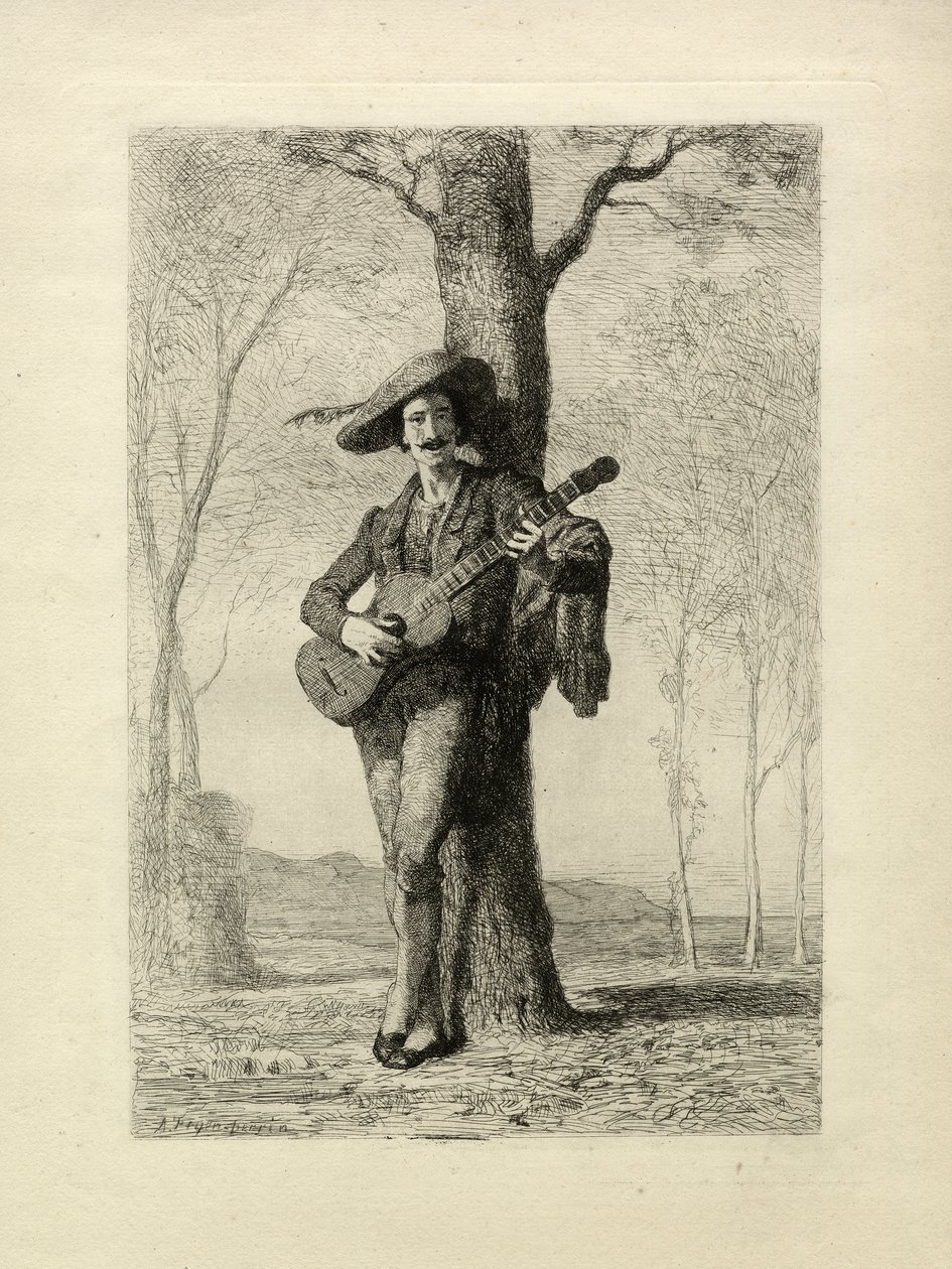 De Gitarist, Frankrijk, ca. 1870 (gravure) door Unbekannter Künstler