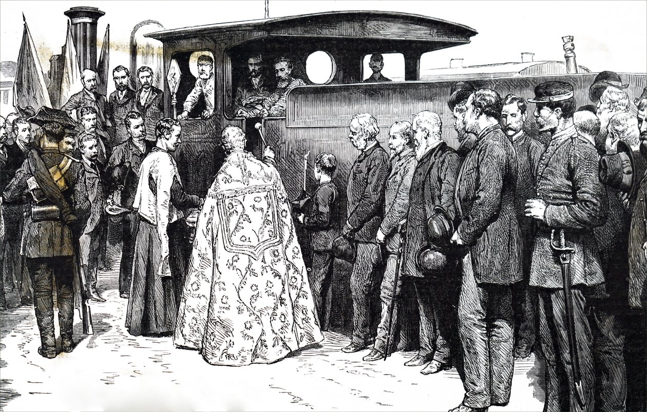 De zegening van een trein in Spanje door Unbekannt