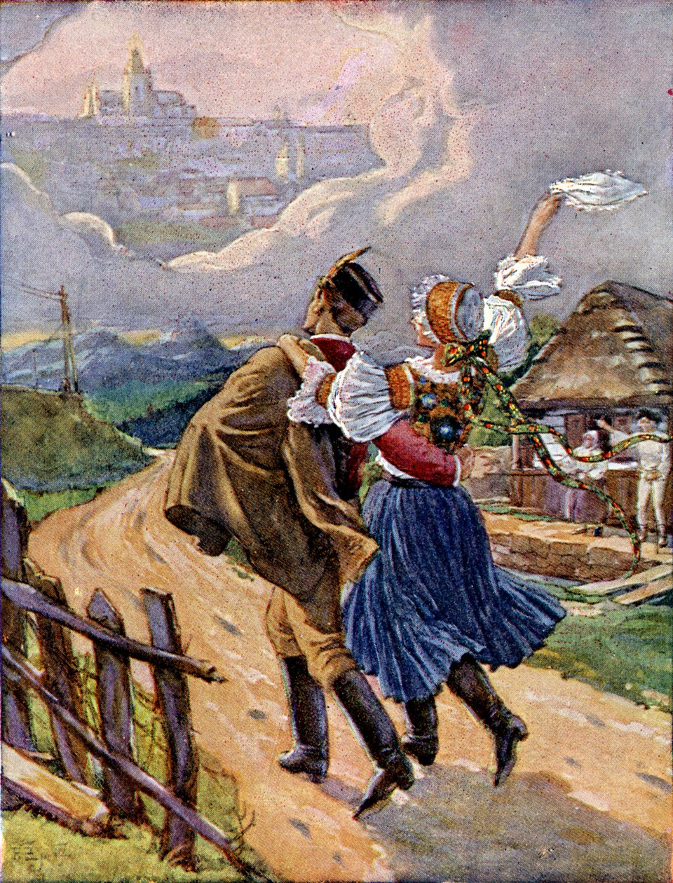 Jong Tsjechisch paar in nationale klederdracht, ca. 1920 door Unbekannter Künstler
