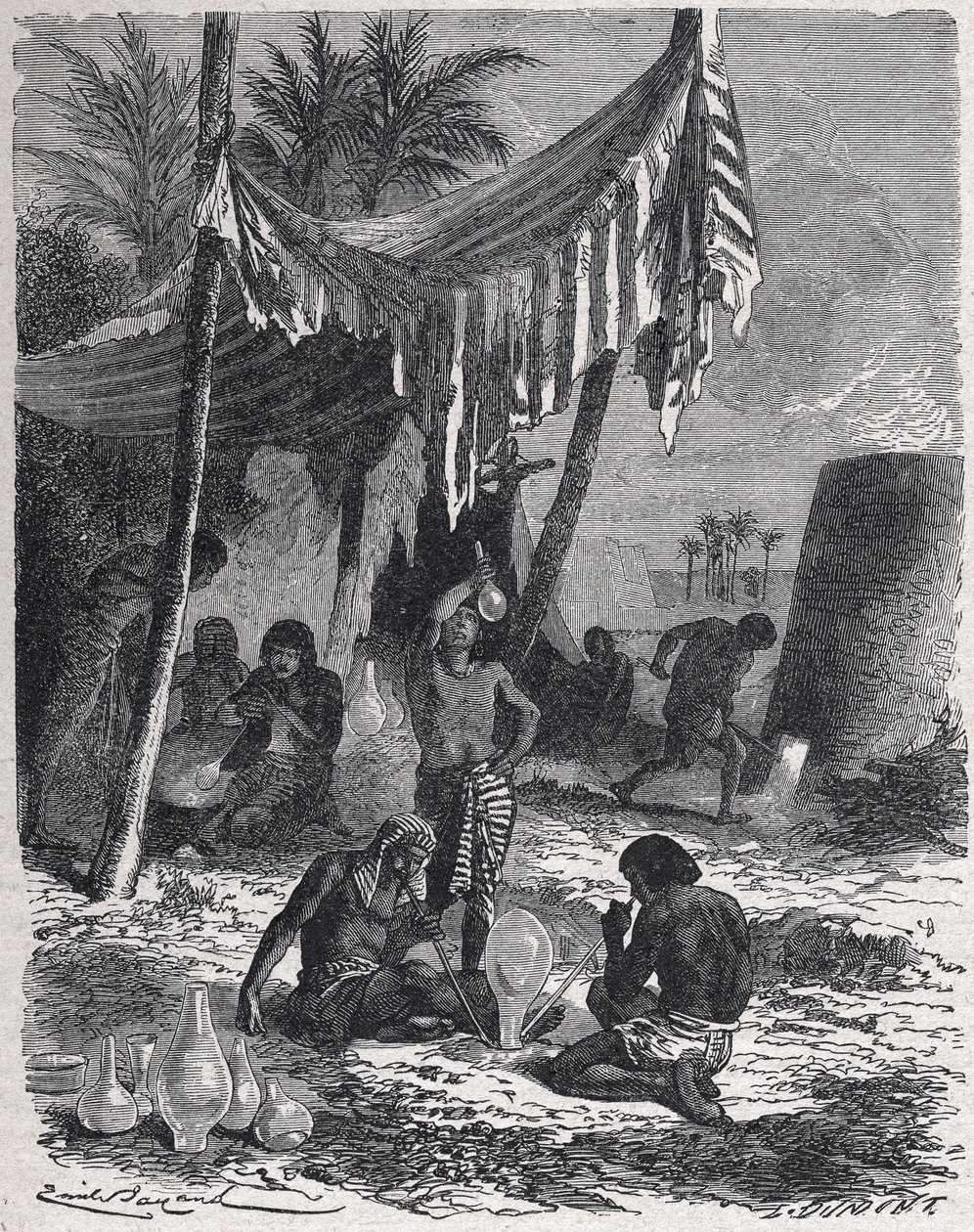 Glasblazen in het oude Egypte, ca. 1880 (gravure) door Unbekannter Künstler