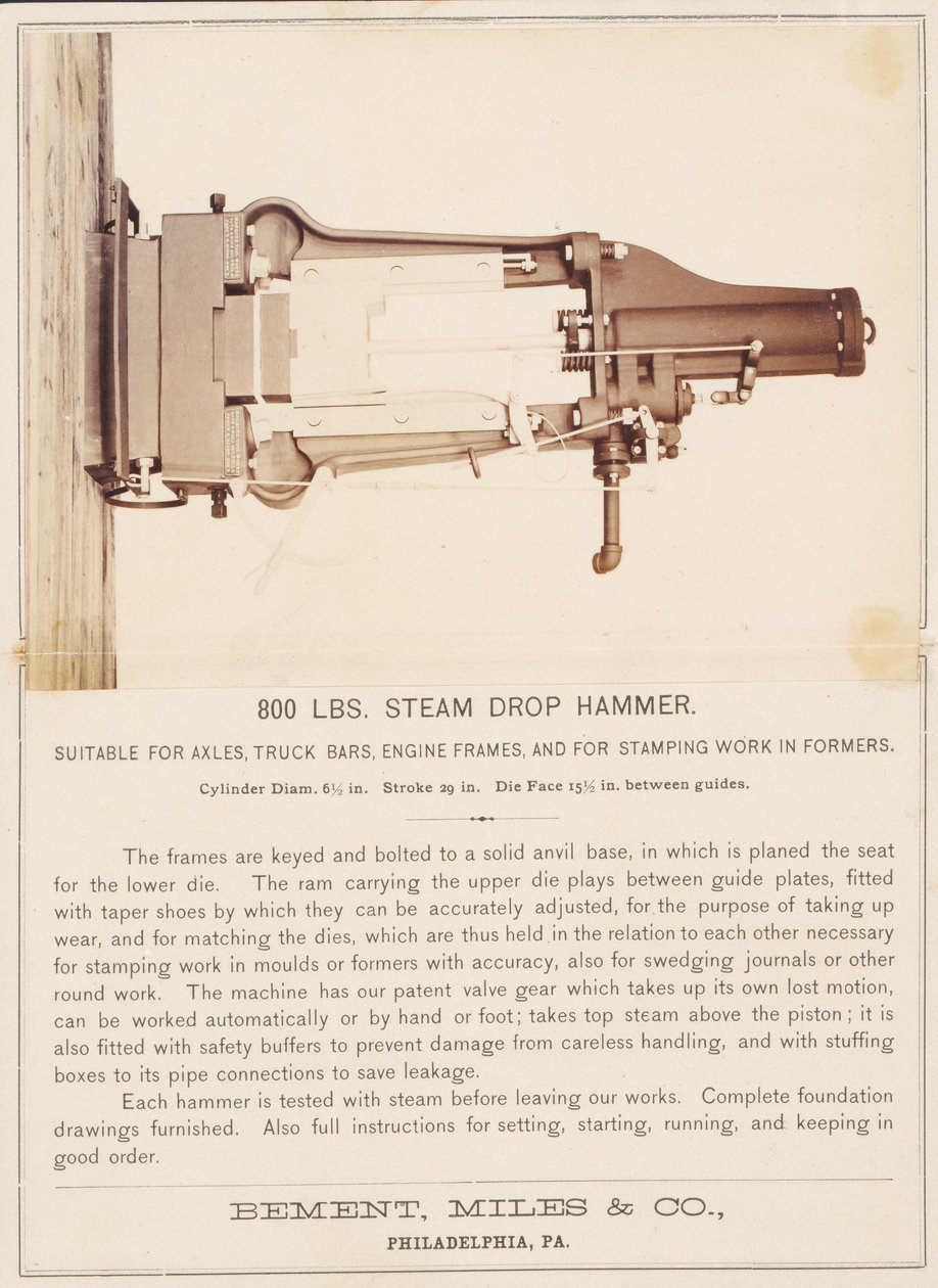 [Steam Drop Hammer, Bement, Miles and Company, Philadelphia]. door Unidentified