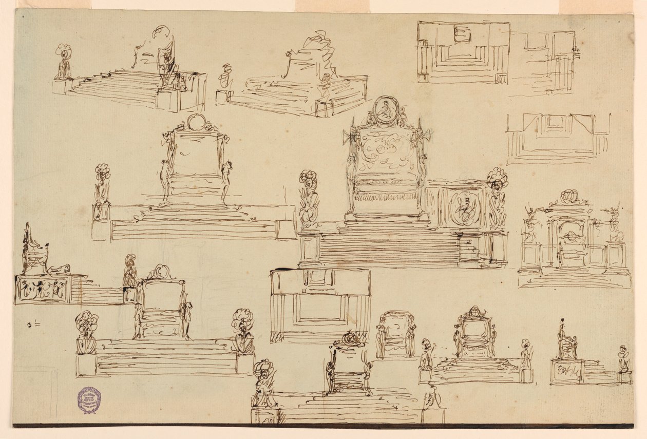 Tekening, Vijftien schetsen voor een troon, ca. 1810 door Unknown