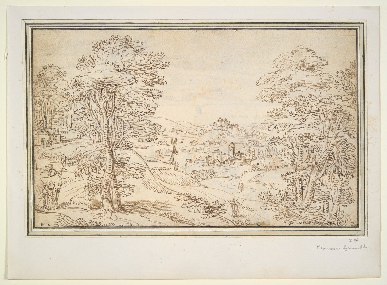 Landschap (recto); Uitzicht op een Stad (verso) door Unknown