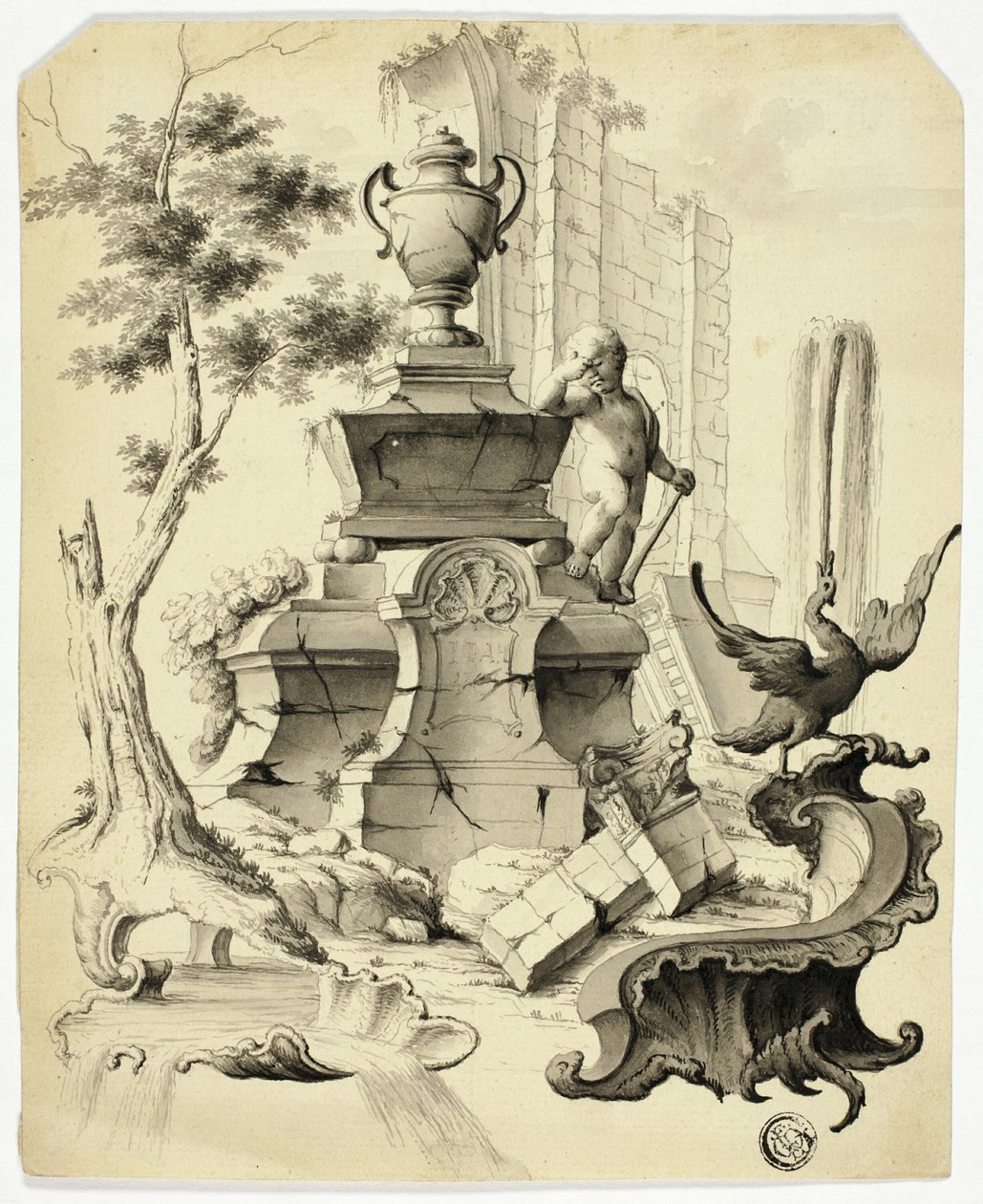 Rococo Tomb in Ruins door Unknown