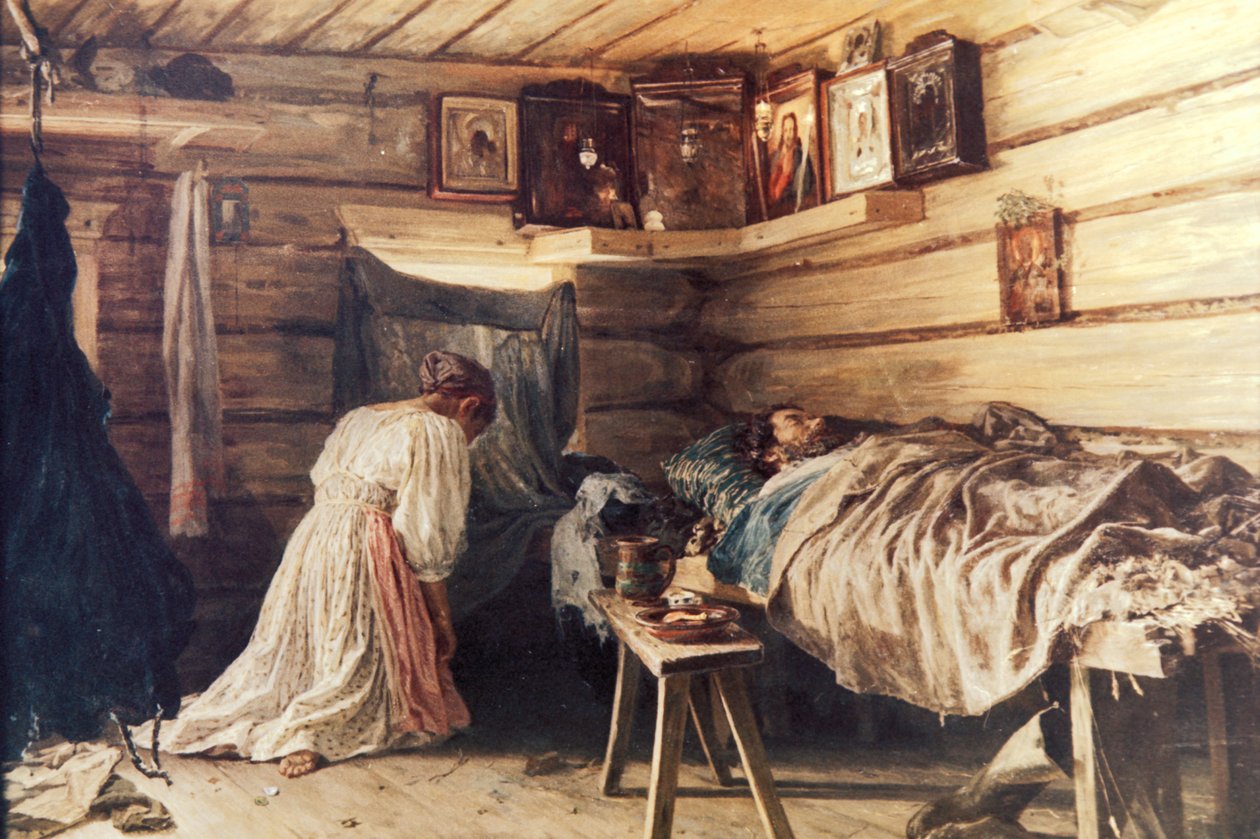 Zieke echtgenoot door Vasily Maximov, 1881 door Unknown