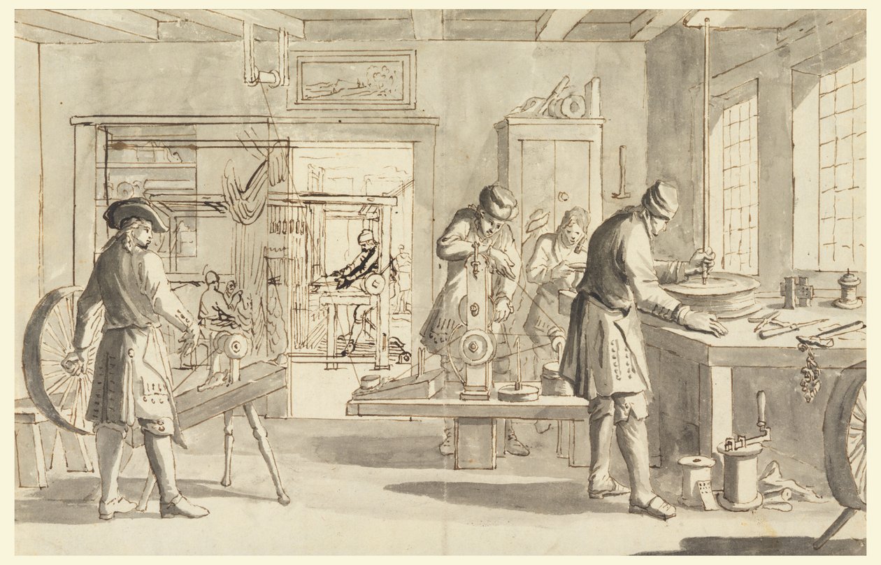 Het Interieur van een Textielfabriek door Unknown