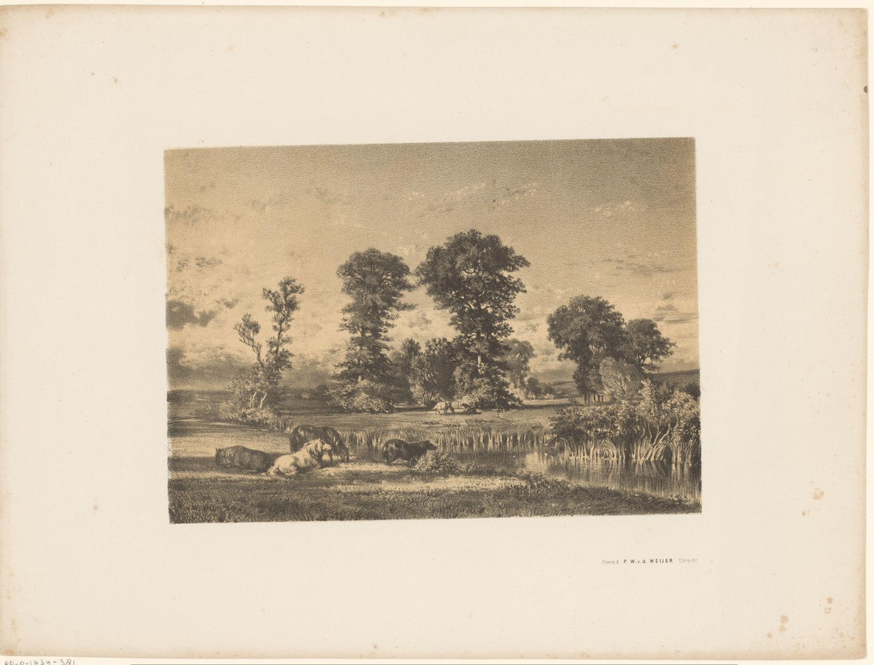 Weidelandschap met grazende paarden door Unknown