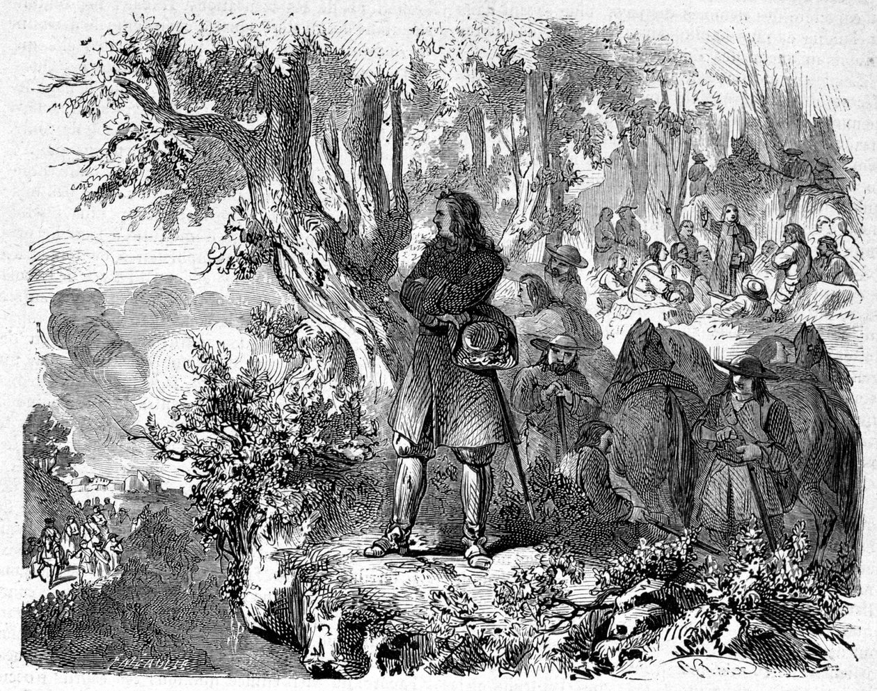 Camisards in de Cevennen. 19e-eeuwse gravure. door Unknown artist