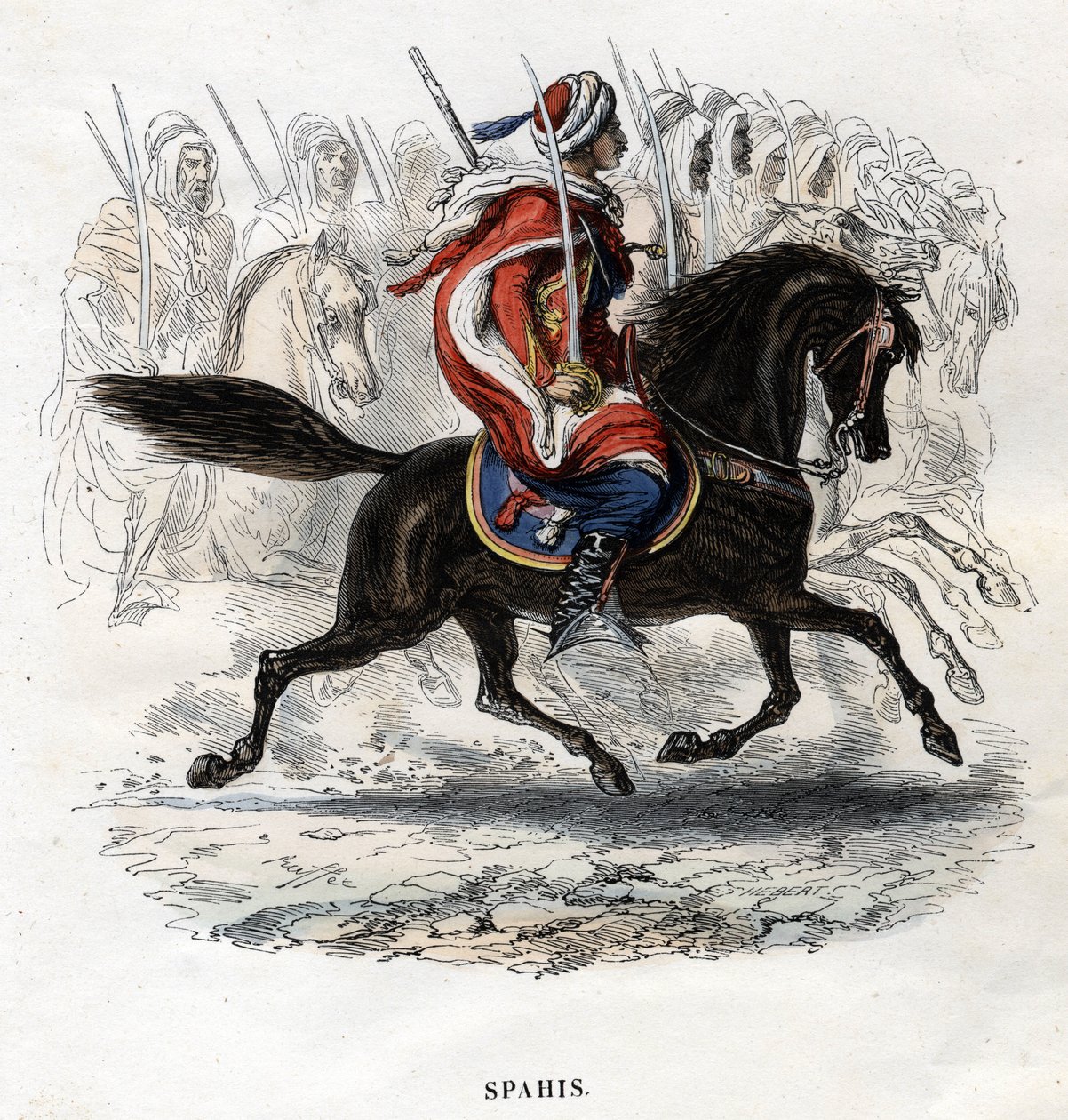 Spahis te paard. Gravure uit 1844. door Unknown artist