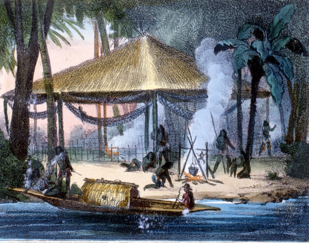 Jivaros Indianen in Ecuador. Gravure 1846-48. door Unknown artist