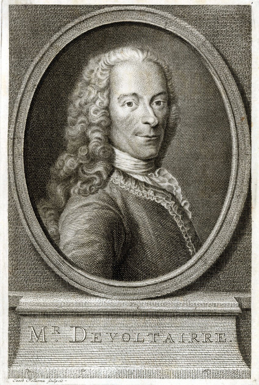 Portret van Voltaire. 19e-eeuwse gravure. door Unknown artist