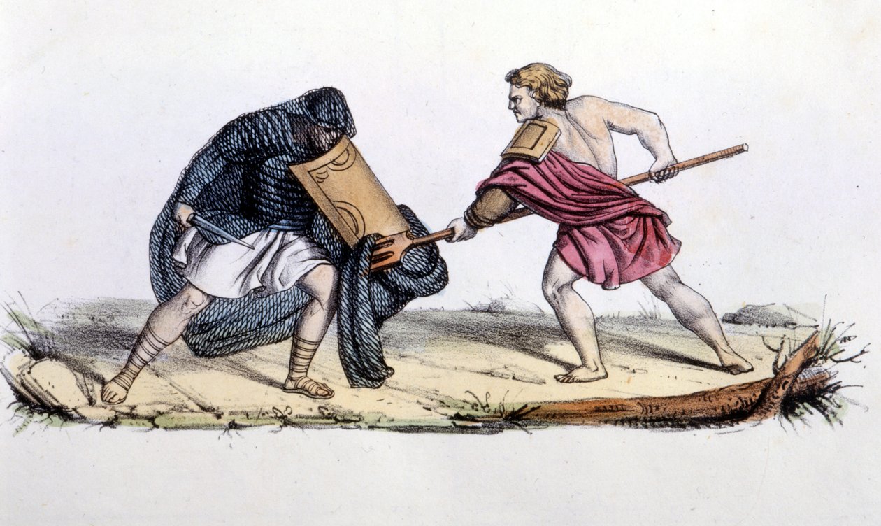 Resiario en Mirmillone. Gravure uit de 19e eeuw. door Unknown artist