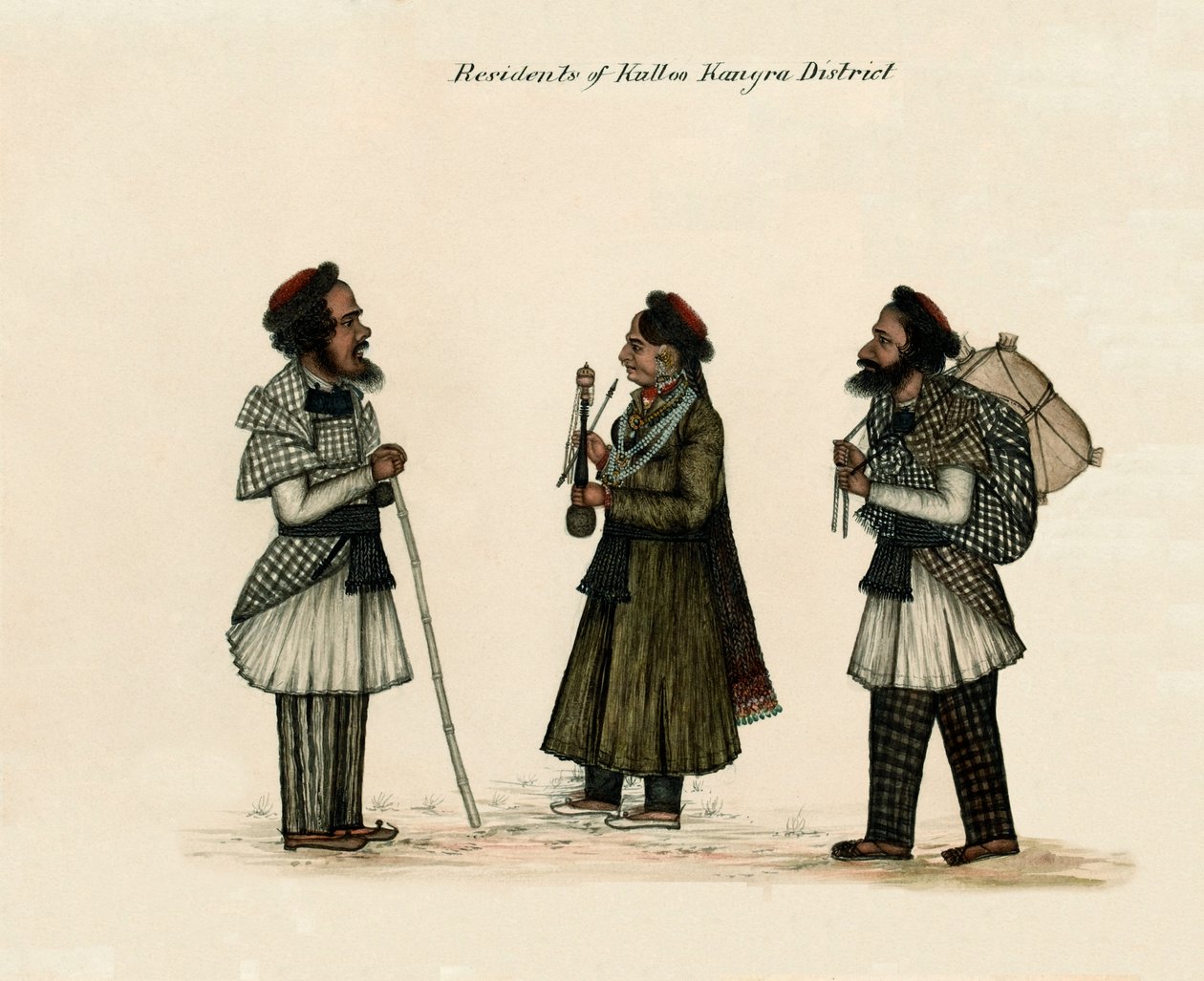Inwoners van Kulloo, Kangra District, circa 1850 door Unknown