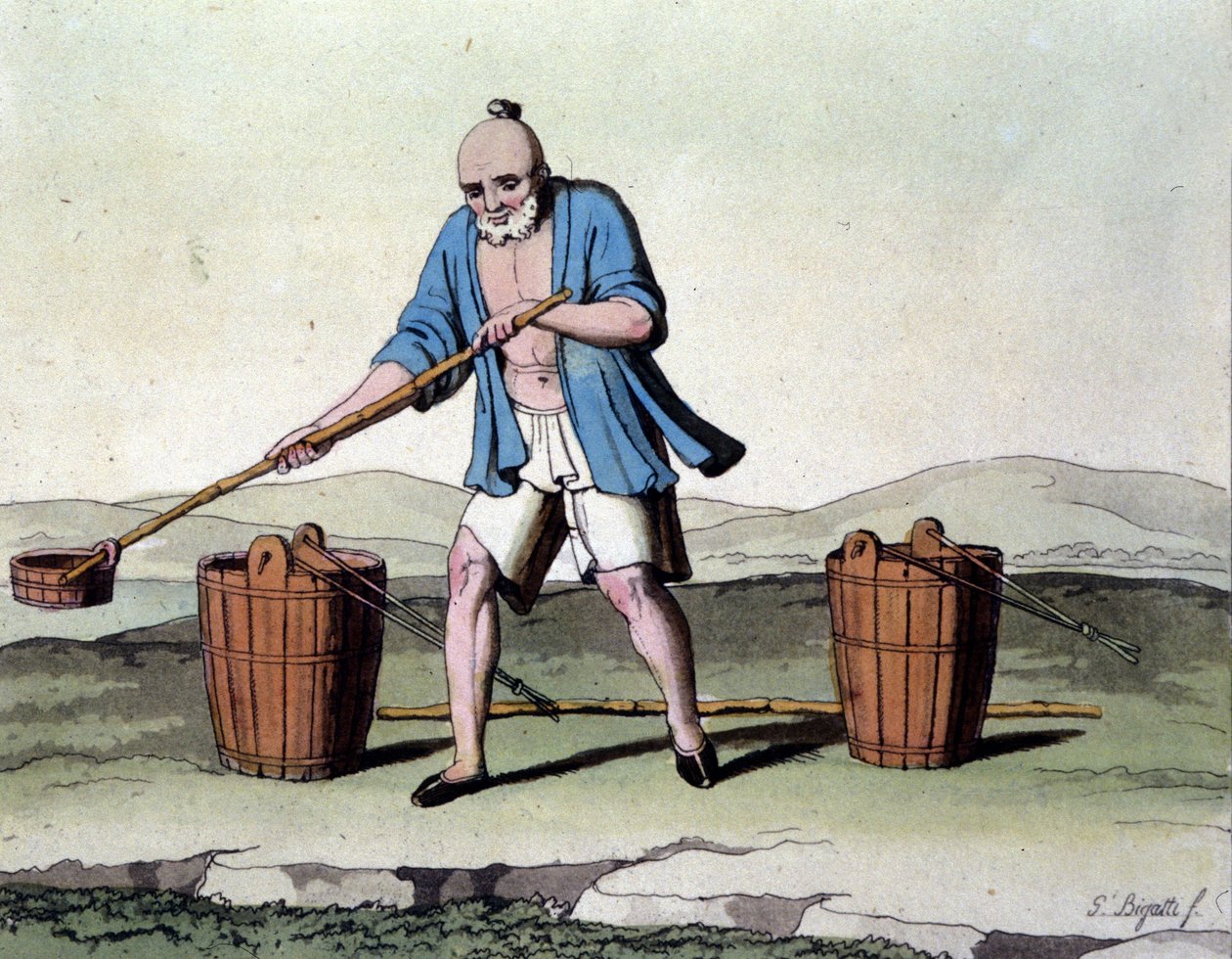 Rijstteelt in China. 19e-eeuwse prent. door Unknown artist