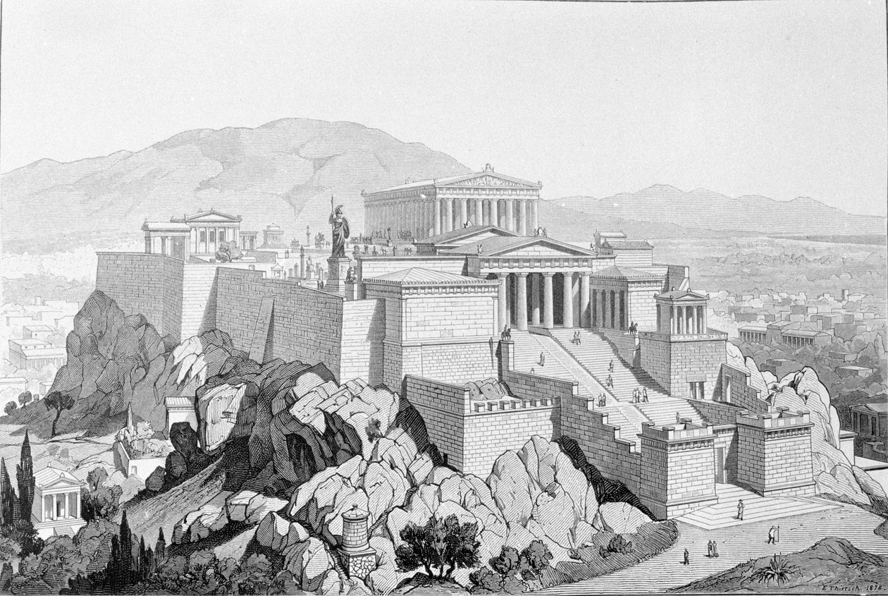 De Akropolis van Athene. Gravure uit 1861. door Unknown artist