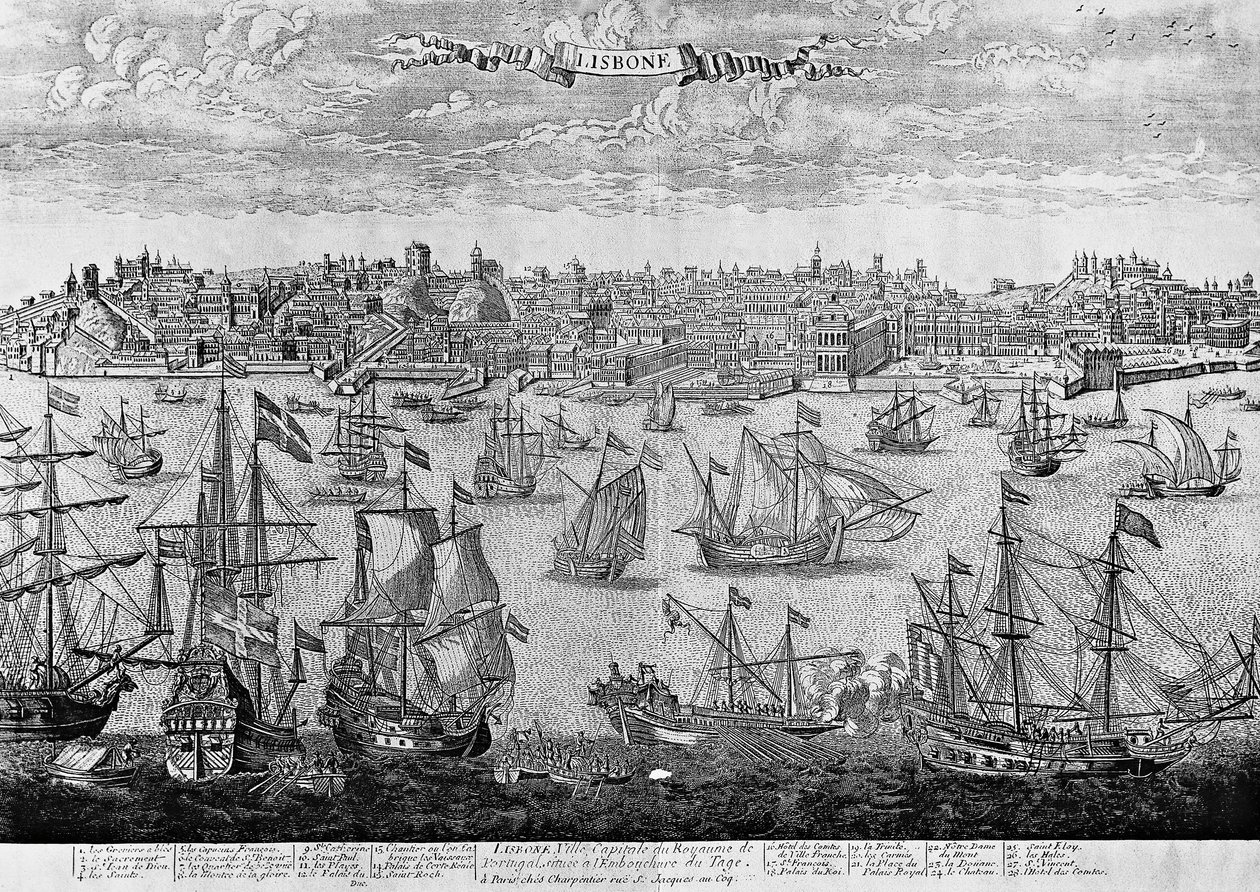 Uitzicht op Lissabon, gravure, Portugal door Unknown artist