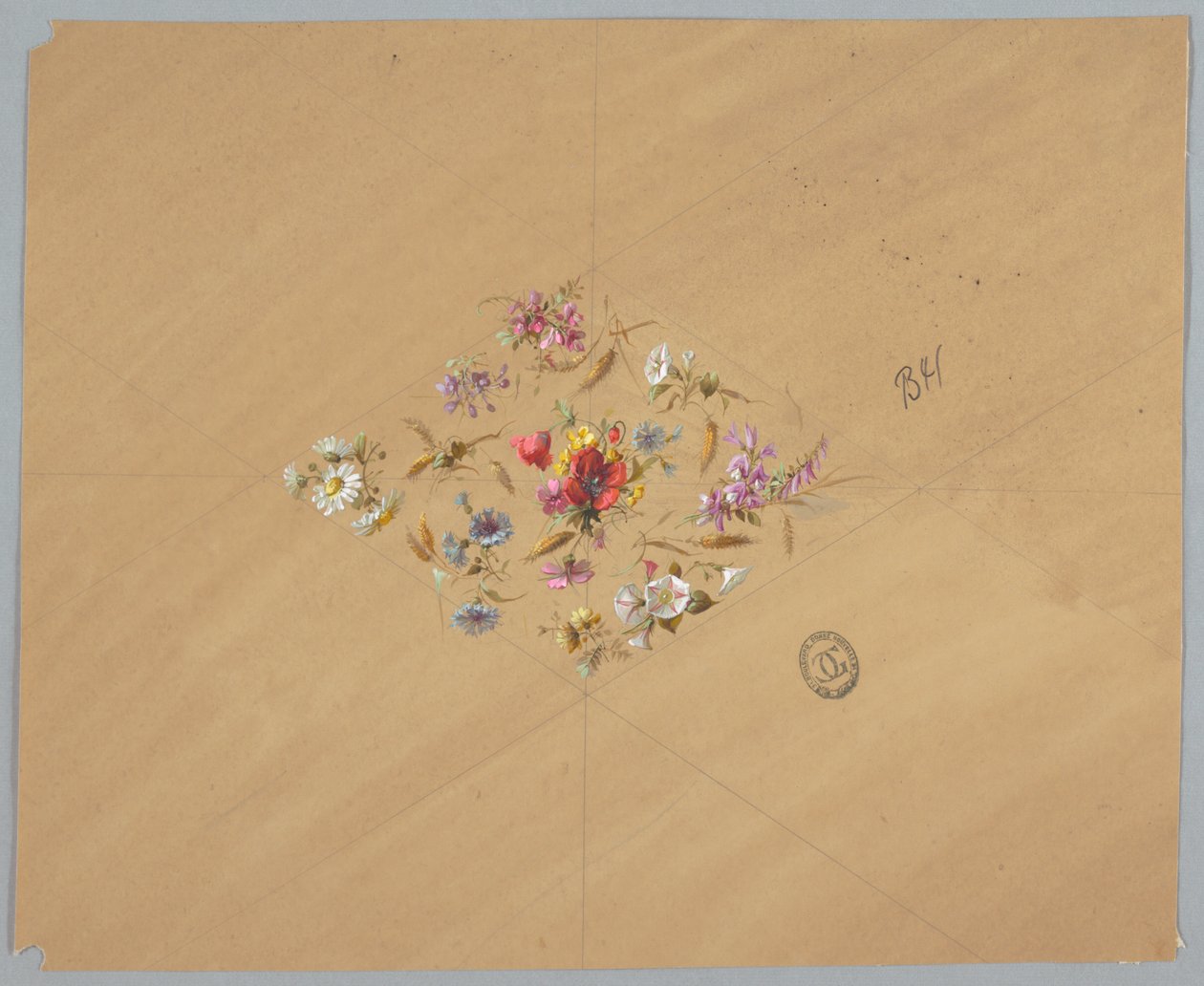 Ontwerp voor behang en textiel: bloemen door Unknown artist
