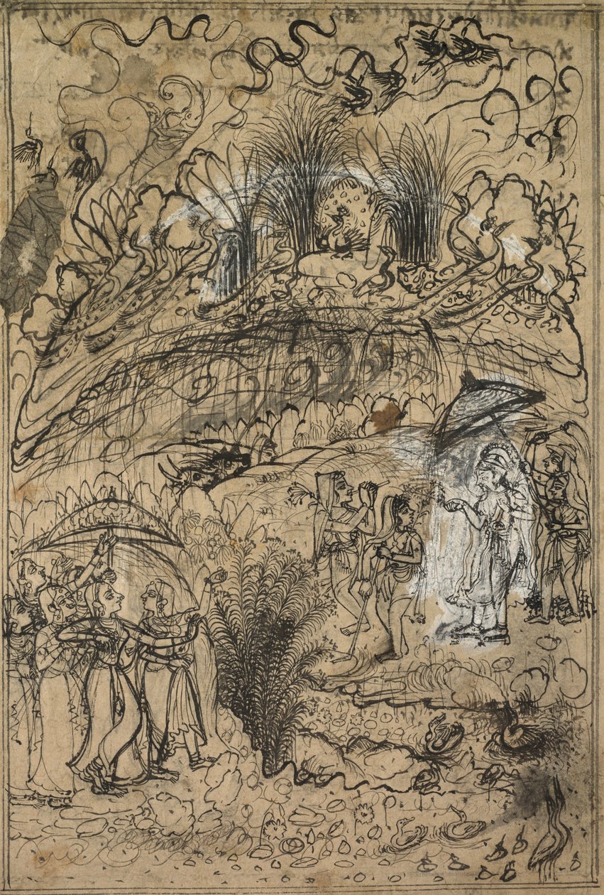Krishna en Radha Onder de Mt. Govardhan door Unknown artist