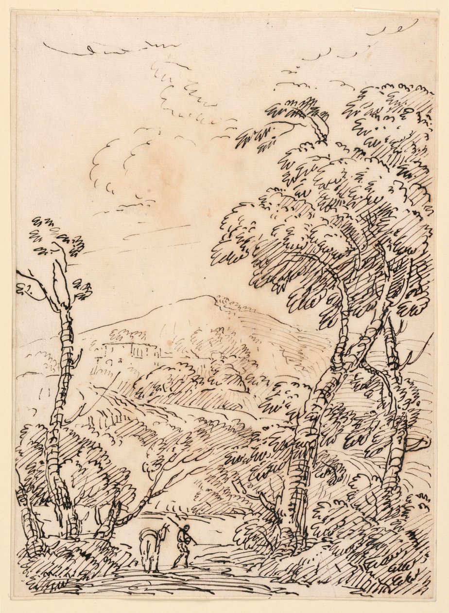 Man met Ezel in Landschap door Unknown artist